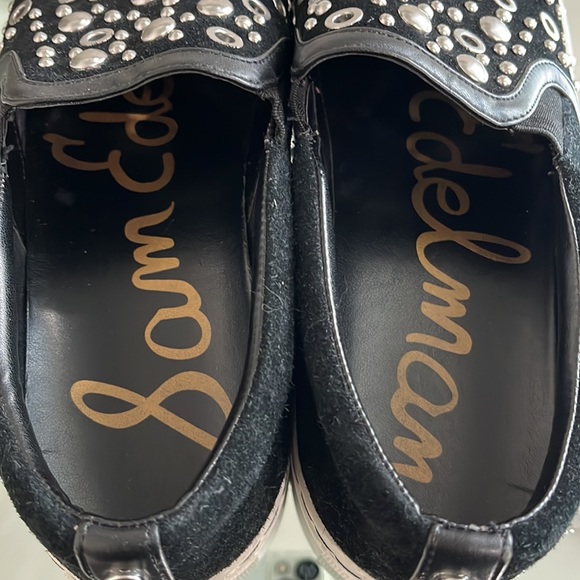 Sam Edelman Paven  Black Leather Silver Metal Studs Slip On Flats size 8 - Picture 6 of 11